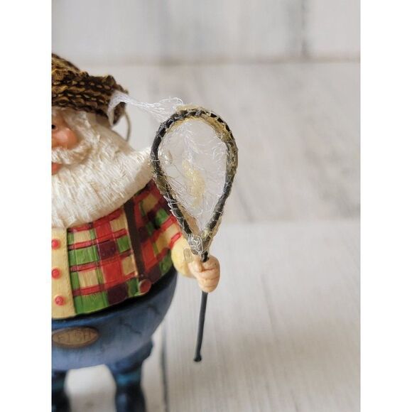 Rustic bobblehead Santa Fisher AS IS ornament fish net - Picture 2 of 7